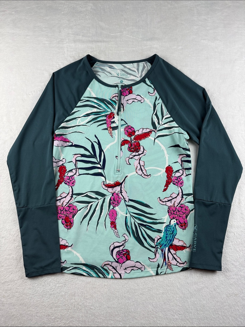 Carve Designs botanical print long-sleeve rashguard Teal UPF50+ Women’s Medium